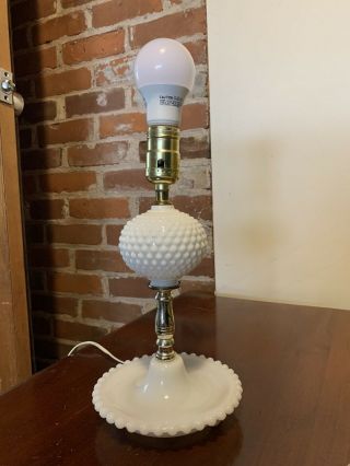 Vintage White Hobnail Milk Glass Electric Desk Bedside Lamp