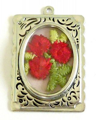A Vintage Tlm,  Thomas L Mott Pendant With An Embroidered Red Flower