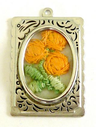 A Vintage Tlm,  Thomas L Mott Pendant With An Embroidered Orange Flower