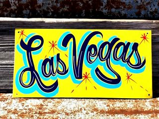 Vintage Style Hand Painted Las Vegas Road Sign Man Cave Casino Gambling Decor