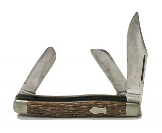 Vintage Antique Schrade Walden Ny Antler Stag Folding 3 - Blade Pocket Knife Old