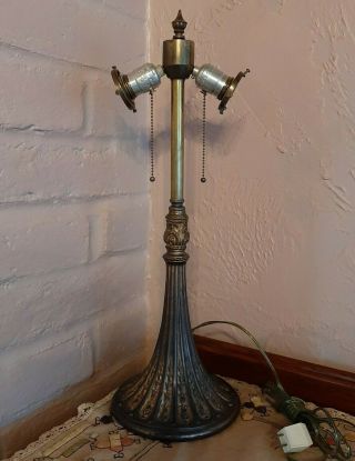 Old Antique Art Deco Table Lamp 1920s 1930s Vintage Nouveau Brass For Slag Glass