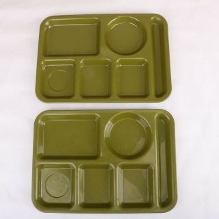 Vintage 2 Silite Divided School Cafeteria Lunch Food Trays Green Plastic Usa