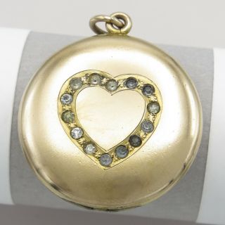 Antique Victorian Gold Filled Gf Puffy Heart Paste Pendant Locket