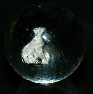 Antique German Sulfide Marble 1.  54 " Inches Sitting Dog