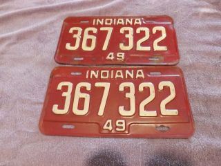 1949 Indiana License Plates " Pair Hard To Find " Plate 367 322