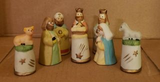 Vintage 1970s Sculpted Nativity Thimble 8 Pc Set Hand Painted