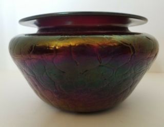 Antique Kralik Bohemian Cranberry Textured Crackle Iridescent Art Glass Vase
