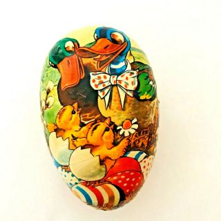 Vintage German Paper Mache Easter Egg Candy Container Ducks Ducklings Hatching