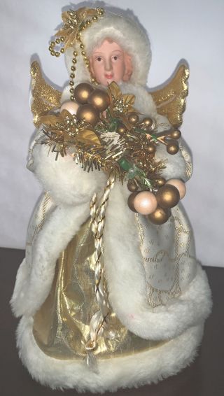 Angel Tree Topper Vtg K Adler 13 " Porcelain Face/hands White W/gold,  Poinsettia