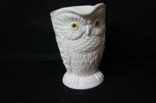 Antique Large White Milk Glass Owl Water Pitcher With Glass Eyes 7 3/8 " Tall