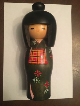 Vintage Kokeshi Japanese Doll Signed Girl Wooden