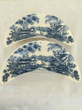 2 Vintage Blue “tonquin”royal Staffordshire Crescent Bone Dish Plates