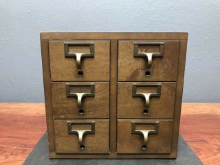 Vintage Wood Library Index Card Filing Cabinet With 6 Drawer