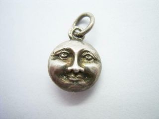 Antique Victorian Sterling Silver 2 Sided Man In The Moon Happy Sad Charm