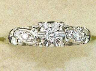 14k White Gold Diamond -.  10 Tcw Band Antique Style Fine Engagement Ring - Size 7