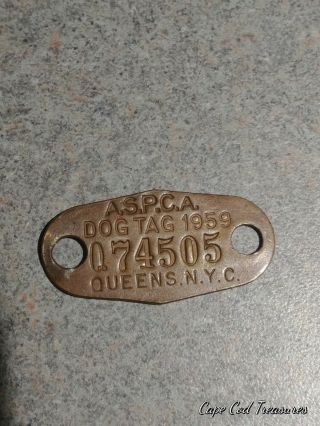 Vintage Brass Aspca Dog Tag From 1959 Queens York City