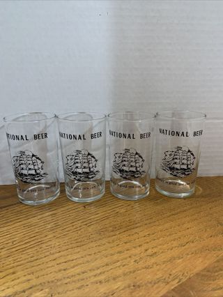 Vintage National Bohemian Beer Glasses Tall Ships Baltimore Maryland Md Set Of 4