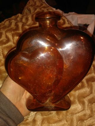 Vintage Amber Glass Heart - Shaped Bottle