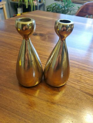 Vintage Jenfred Ware Brass Candlesticks Pair 2 Ben Seibel Mid Century Modern