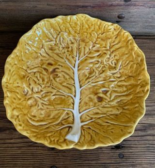 Vintage Bordallo Pinheiro Made In Portugal Gold Cabbage Leaf Bowl 10 "