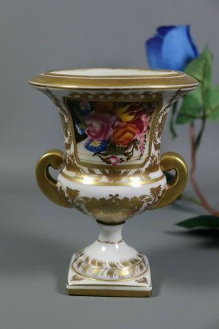 Antique French Old Paris Porcelain Empire Style Vase Hand Painted Flowers Urn