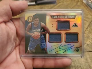 2015 - 16 Karl Anthony Towns Panini Gold Standard Auto On Card Patch Rc /99