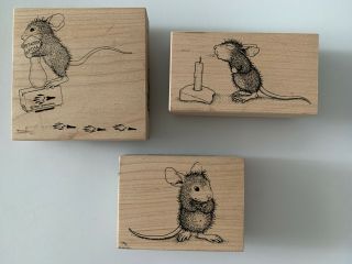 Vintage House Mouse Stampa Rosa 001 106 112 Wood Mounted Rubber Stamp 1998