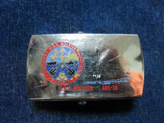 Orig Vintage Usn Zippo Belt Buckle " Uss Bolster Ars 38 " United States Navy