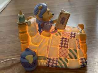 Vintage Winnie The Pooh Ceramic Lamp Night Light Pooh Piglet Bedtime Story Book