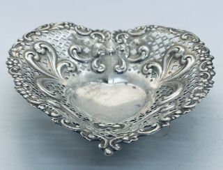 Vintage “chantilly” Gorham Sterling Silver Heart Shaped Pierced Nut Dish