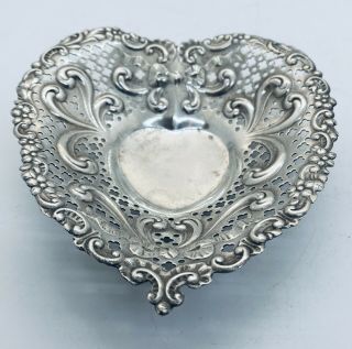 Vintage “Chantilly” Gorham Sterling Silver Heart Shaped Pierced Nut Dish 2