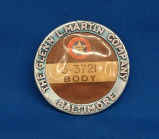 Wwii Glenn L.  Martin Aircraft Mfg Maryland Employee Id.  Badge
