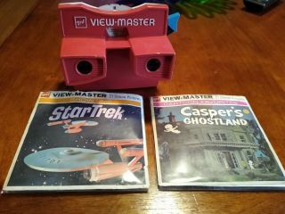 Vintage 1976 View Master Viewer Gaf Red White Blue,  Star Trek & Casper Reel