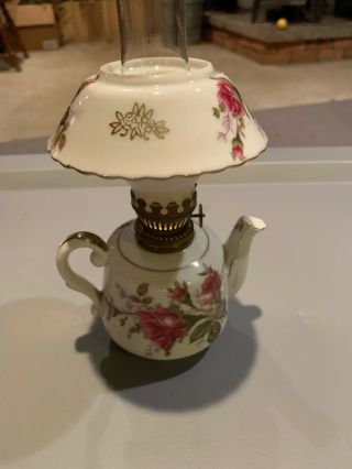 Vintage Small Ceramic Floral Teapot Oil Lamp 8 " Tall