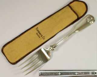 Vtg Tiffany & Co Shell & Thread Sterling Cold Meat Serving Fork Straight Tines