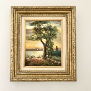 Vintage/antique Landscape Oil Painting On Canvas/j.  Thompson Framed Art