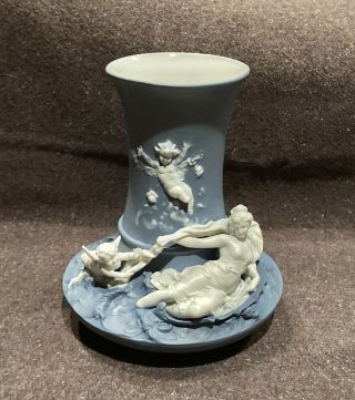 Antique German Porcelain Vase Sea Goddess Cheubs Wedgwood Style Semi Nude