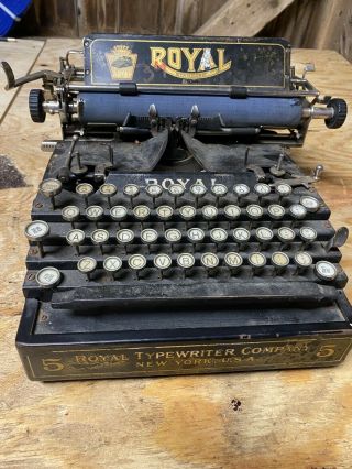 Antique 1912 Royal 5 Typewriter Made In York Flatbed