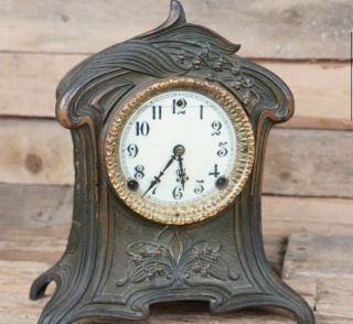 Antique Wood Porcelain Face Mantel Clock 1909