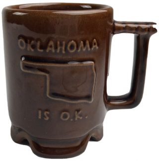 Vintage Oklahoma is OK Frankoma Pottery Brown Coffee Mug Cup The Sooner State 2