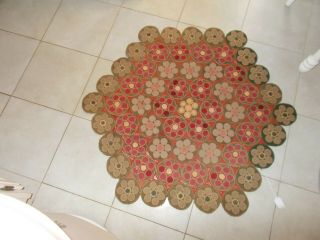 Late 1800s Early 1900s Large Sized Penny Rug With Felt Backing Machine/hand Stit