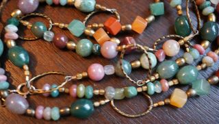Vintage Colorful Fruit Salad Gemstone Bead & Gold Tone Necklace