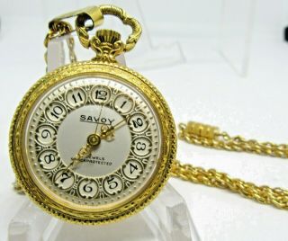1960.  S.  Vintage Ladys Watch.  Savoy Pendent Chain Glod Plated 32.  In Mechanical