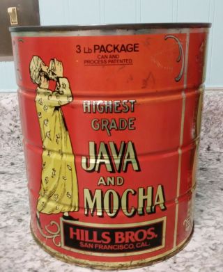 Vintage Advertising Hills Bros Java And Mocha 3 Lb Coffee Tin Can