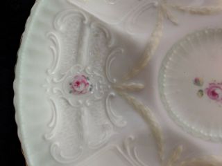 Antique Weimar German Porcelain Oyster Plate c.  1905 Embossed w Pink Roses 6 Well 3