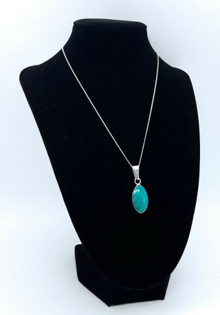 Vintage Sterling Silver 950 Necklace With Turquoise Enamel Pendant