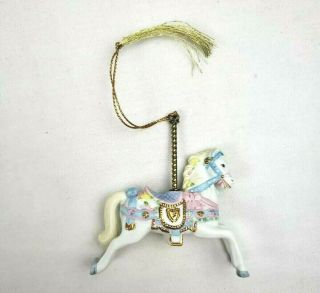 Vintage 1989 Lenox Carousel Christmas Ornament White Horse Brass Pole Holiday