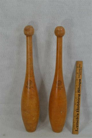 Antique Exercise Workout Wooden Matched Spaulding Indian Clubs 1.  5 Lb Each