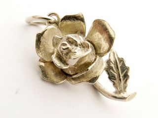 Rose Flower Vintage Sterling Silver Charm By Nuvo Opens To Reveal Enamel Bee